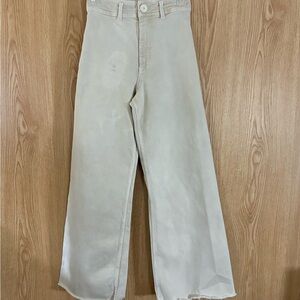 Zara ‘Marine’ Cream High Rise Wide-Leg Flare Raw Hem Jeans